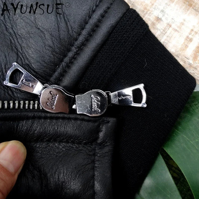 AYUNSUE 2022 Genuine Sheepskin Winter Jacket Male Leather Jackets Black Warm Nature Real Sheep Fur Coat Men Clothes Veste Homme