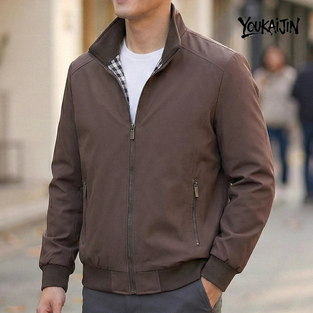 Korean Spring Autumn Casual Solid Fashion Slim Overcoat Stand Collar Jackets Men's Jacket S-6XL Top