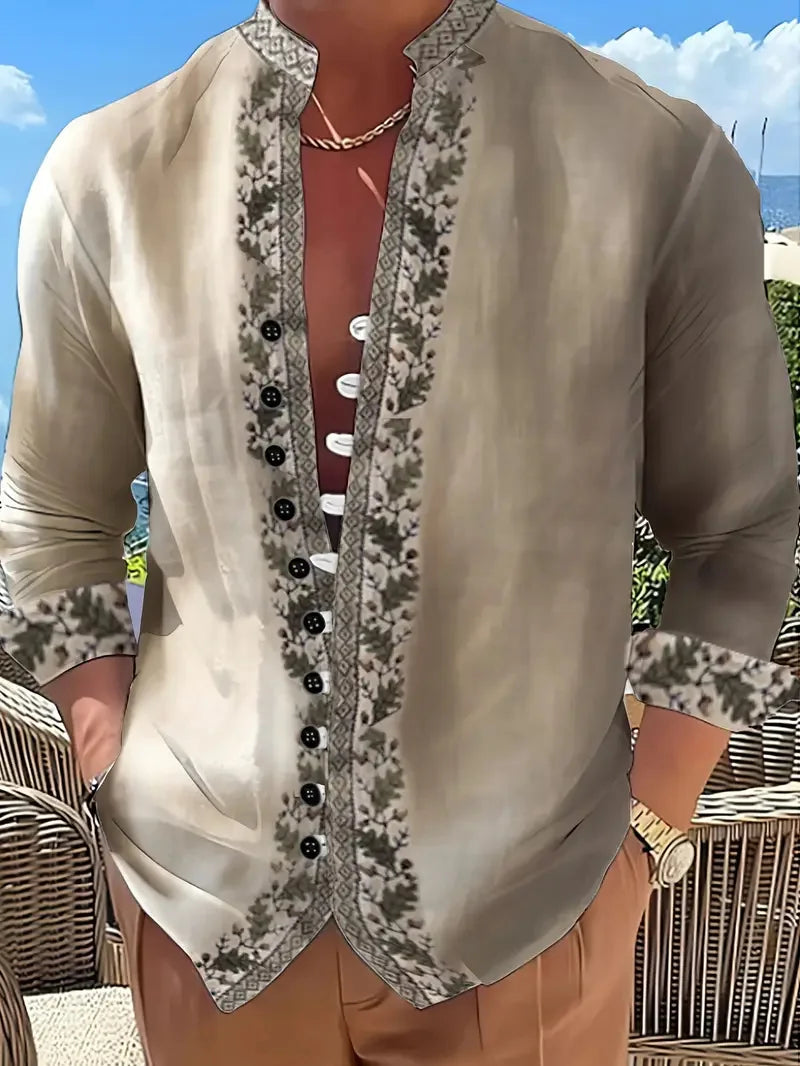 Men's Long Sleeve Lapel Shirt Outdoor Casual Top 3D Geometric Printed Pattern Loose Men's Clothing Top