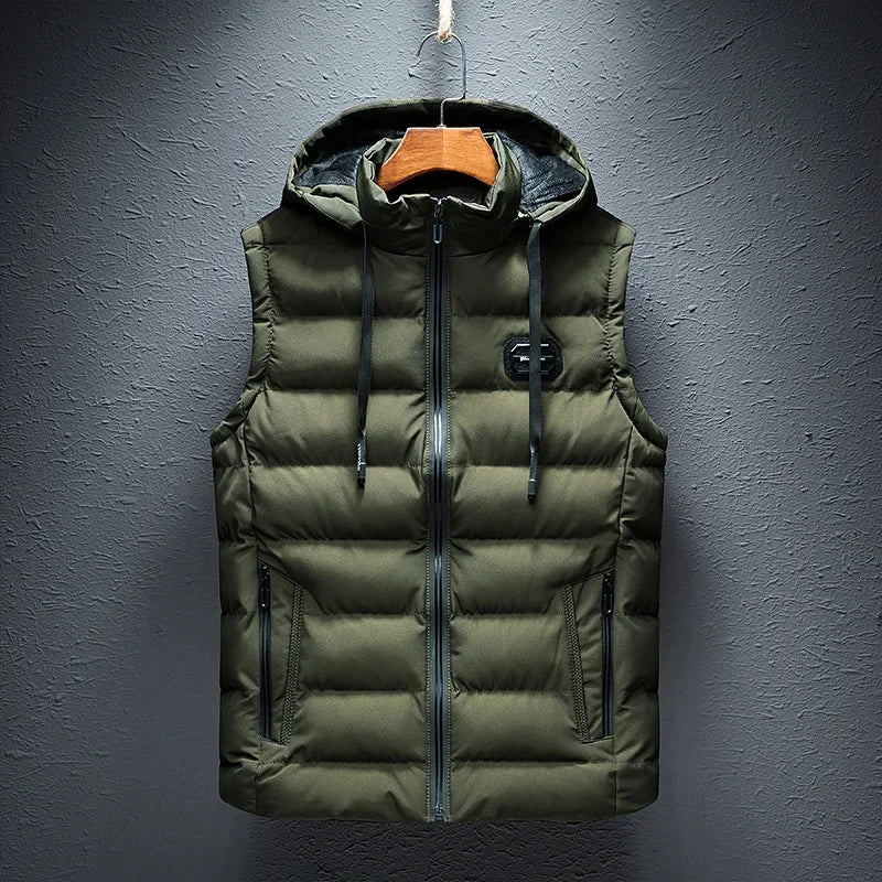 Fashion Warm Hooded Male Winter Vest Light Plus Size Mens Work Vest Waistcoat Hooded New Fleece Autumn Sleeveless Jacket for Men