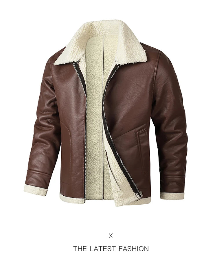 Men Autumn Oversized Leather Jacket Winter Men's Standing Collar with Plush and Thickened Business Leisure PU Washed Jacket