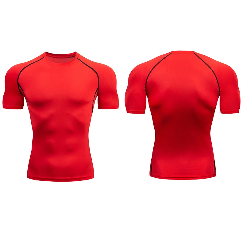 Men Gym Sport T-shirt Compression Elastic Quick Dry Tight Sweat-Wicking Breathable Jogging Running Fitness Athletic Workout Tee