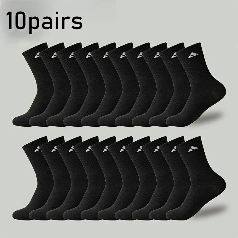 5/10 Pairs of Men's Mid-Calf Socks, Breathable and Sweat-Absorbent, Mixed Colors, Unisex