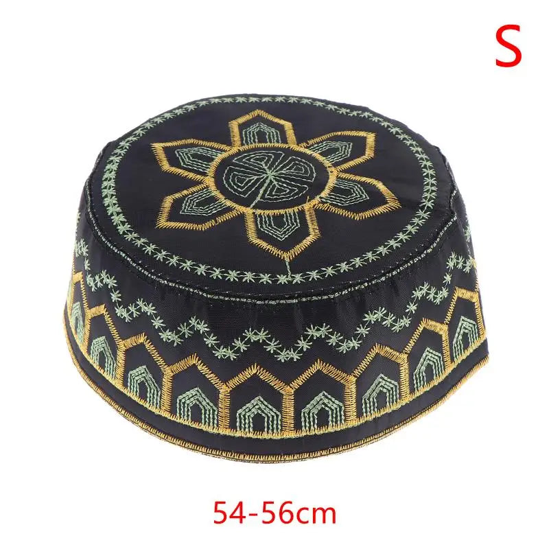 Cotton Polyester Muslim Men Prayer Hat Saudi Embroidery Cap Leisure Breathable Comfortable Fit for Mosque Events