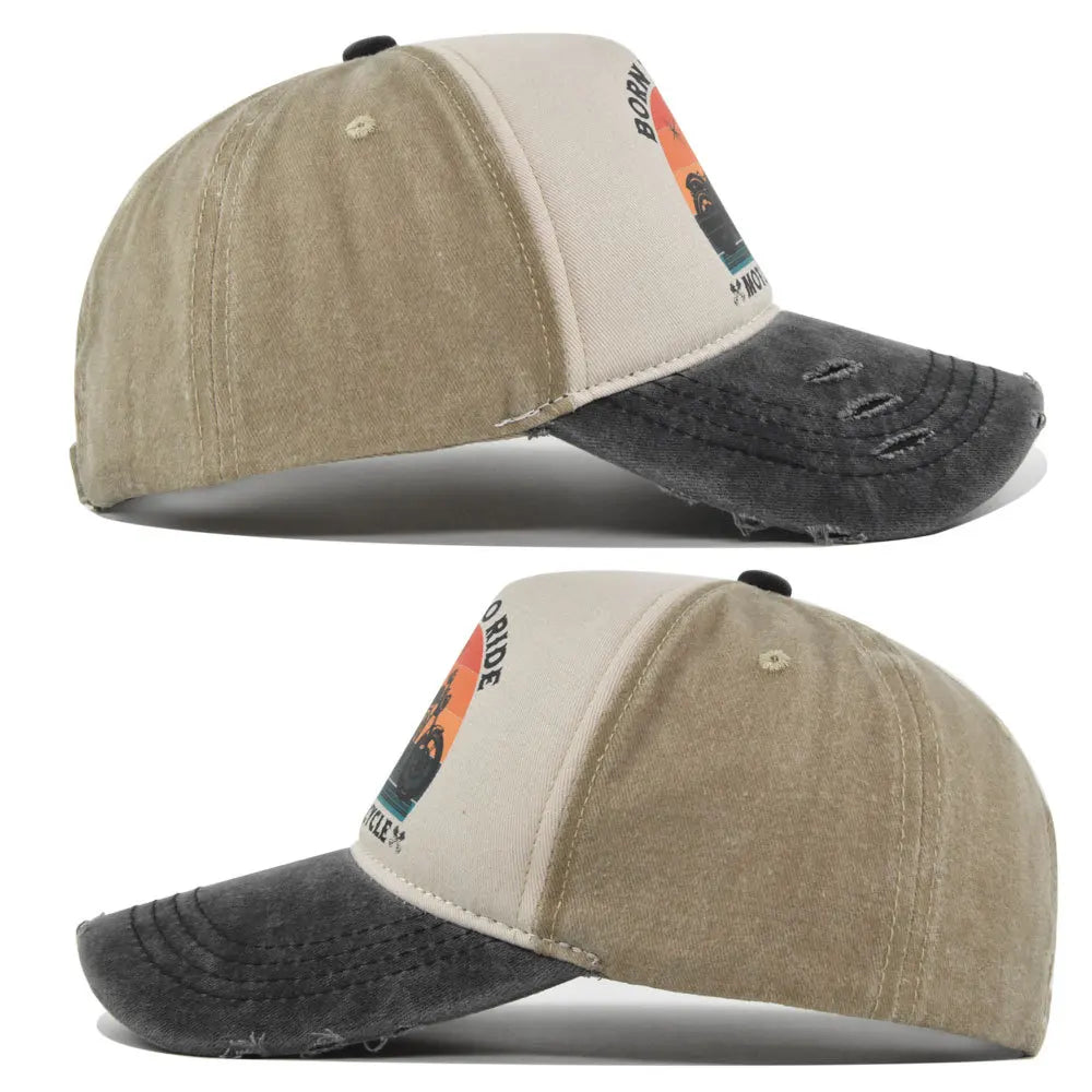 Men Hats Motorcycle Baseball Caps for Men Women Retro Printed Caps Cotton Sponge Truck Caps Men's Washed Old Sun Hat Casquette