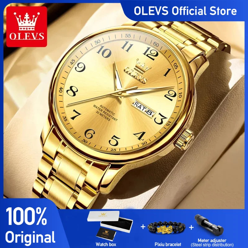 OLEVS 7072 Men Watches Original Business Automatic Mechanical Watches For Man Stainless Steel Waterproof Luminous Day Date Wrist
