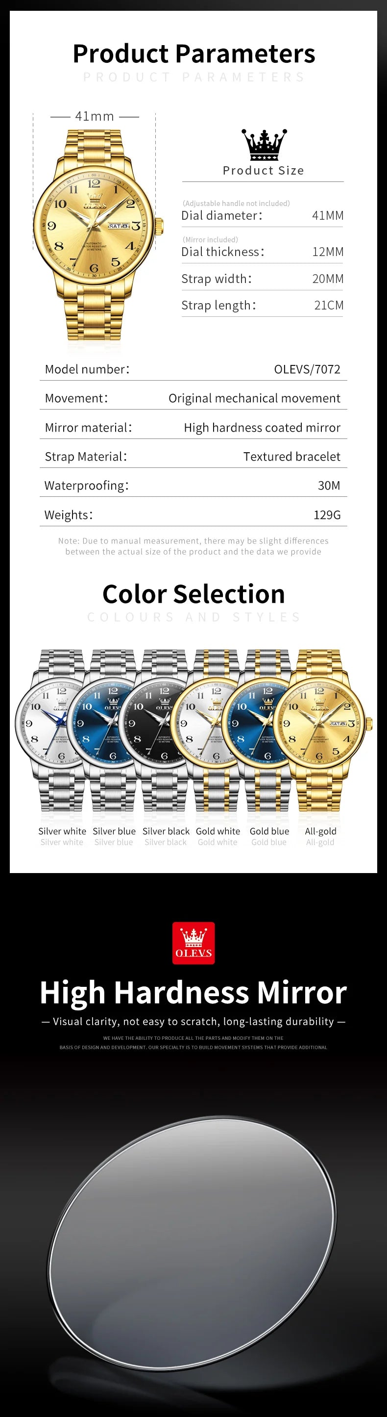 OLEVS 7072 Men Watches Original Business Automatic Mechanical Watches For Man Stainless Steel Waterproof Luminous Day Date Wrist