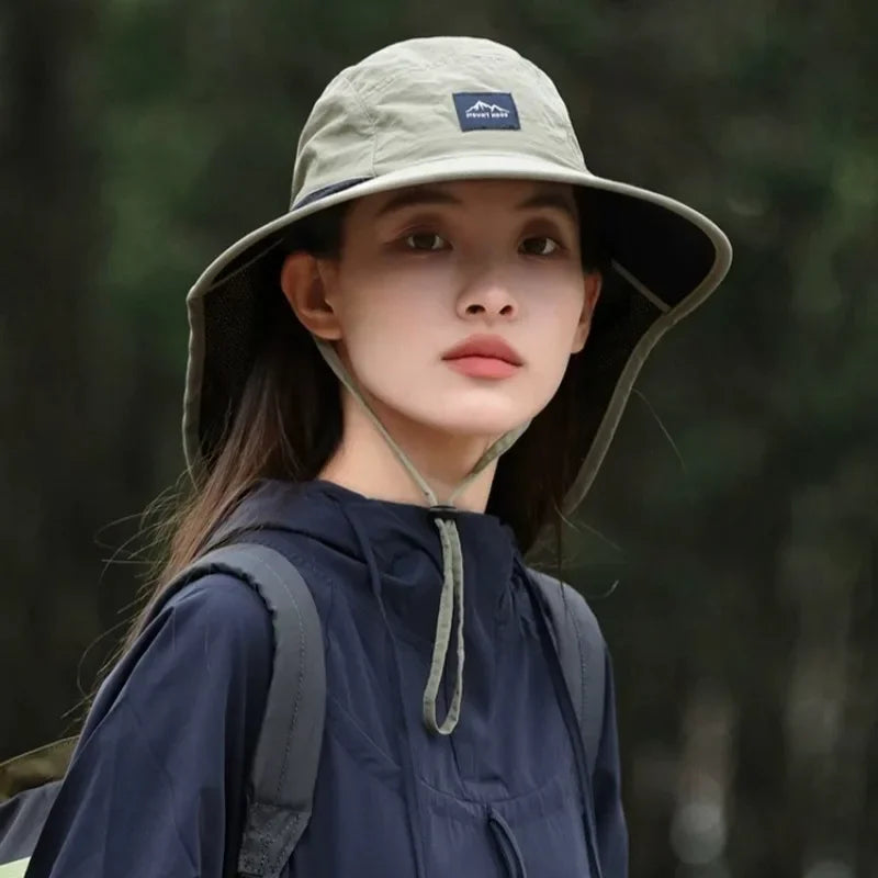 Caps Summer Wide Brim Neck Protection Unisex Bucket Hats Outdoor Visor Quick-drying Panama Sunscreen Tied Fishing Hiking Hat