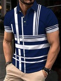 Simple Striped Polo Shirts For Men Summer Casual Short Sleeve 3D Printed Business Polo Shirt Loose Breathable Daily Wear Tees
