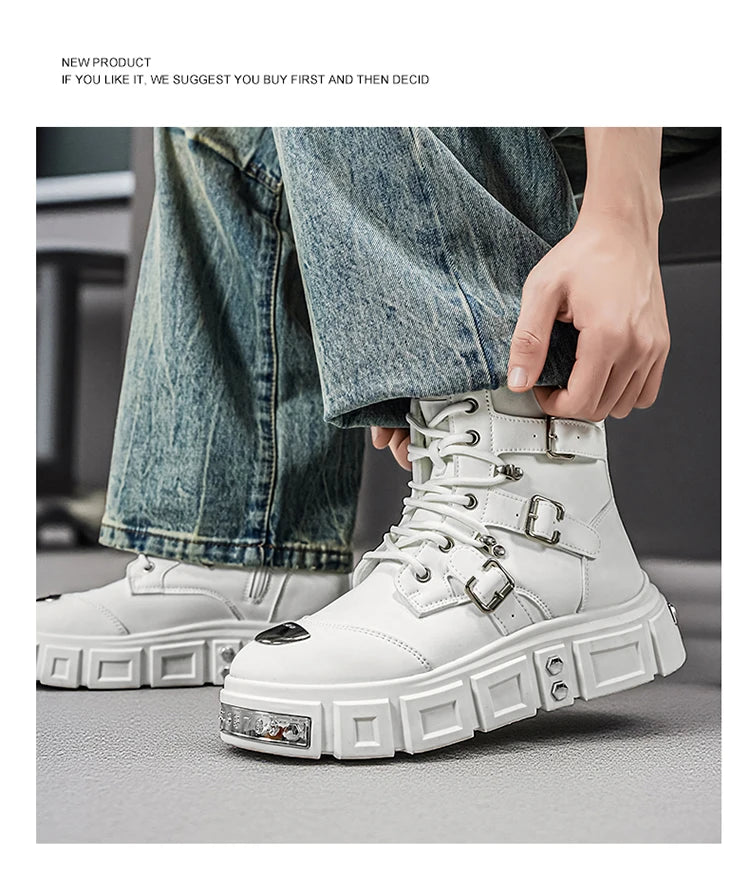 Fashionable Men's High-Top Boots with Comfortable Fabric Lining, Thick and Durable Soles, All-Weather Grip, Suitable for Outdoor Activities, Hiking, Mountaineering, and Camping