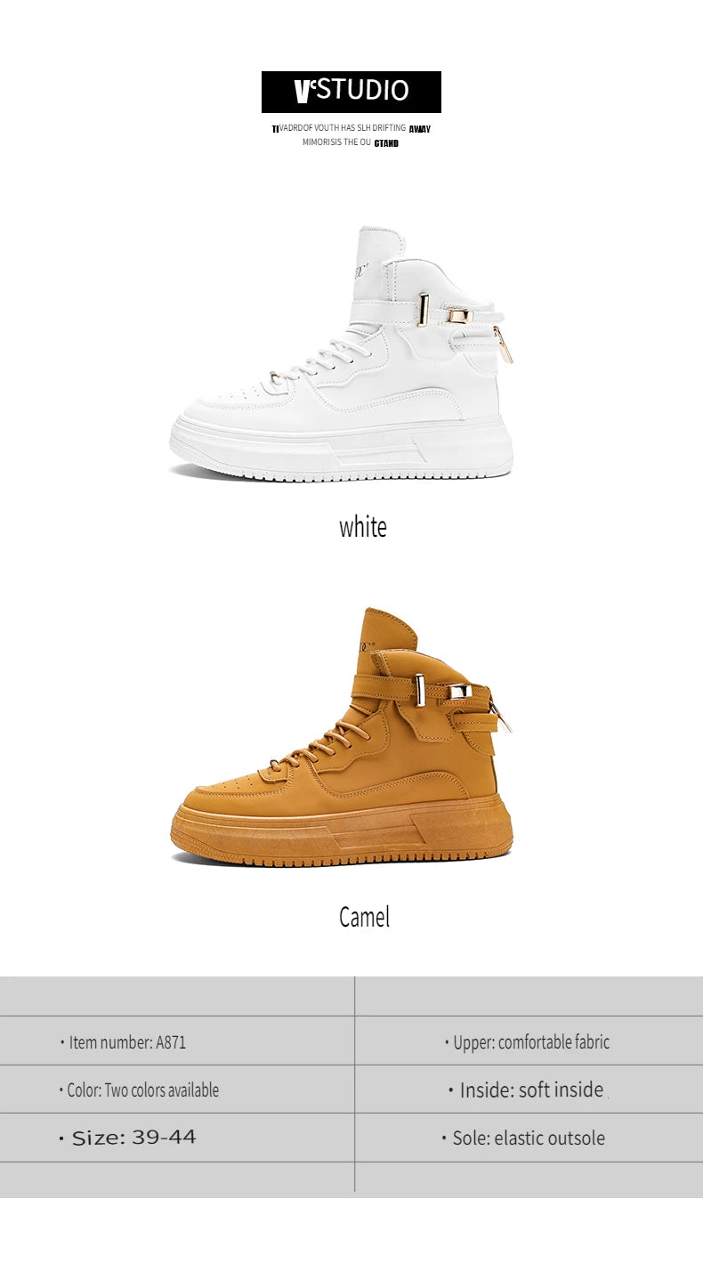 Men's High-top Sneakers Are Fashionable and Versatile.Thick-soled Casual Shoes Are Light, Trendy and Comfortable. White Sneakers