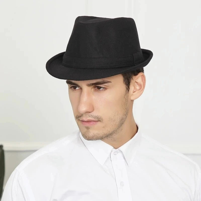 Hat for Men New Autumn Winter Style British Style Men's Jazz Hat Simple Plain Woolen Hat Middle-Aged and Elderly Gentleman's Hat