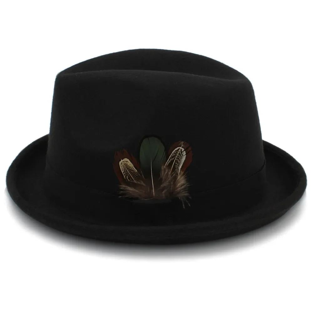 Men Wool Fedora Hats for Dad Dad Roll Up Brim Feather Decorative Church Hat Male Jazz Cap Panama Hat