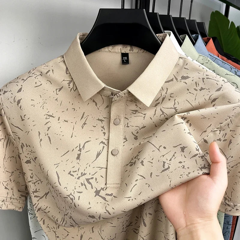 Mens Abstract Print Polo Shirts Short Sleeve Casual Business Golf Shirt Breathable Quick Dry Lightweight Summer Tops for Men