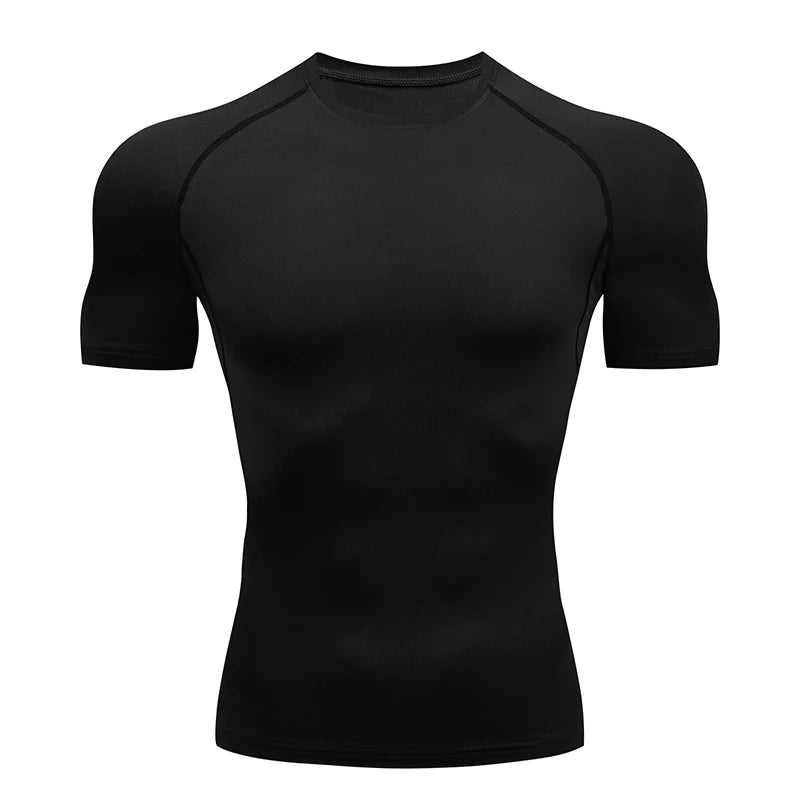 Men Gym Sport T-shirt Compression Elastic Quick Dry Tight Sweat-Wicking Breathable Jogging Running Fitness Athletic Workout Tee