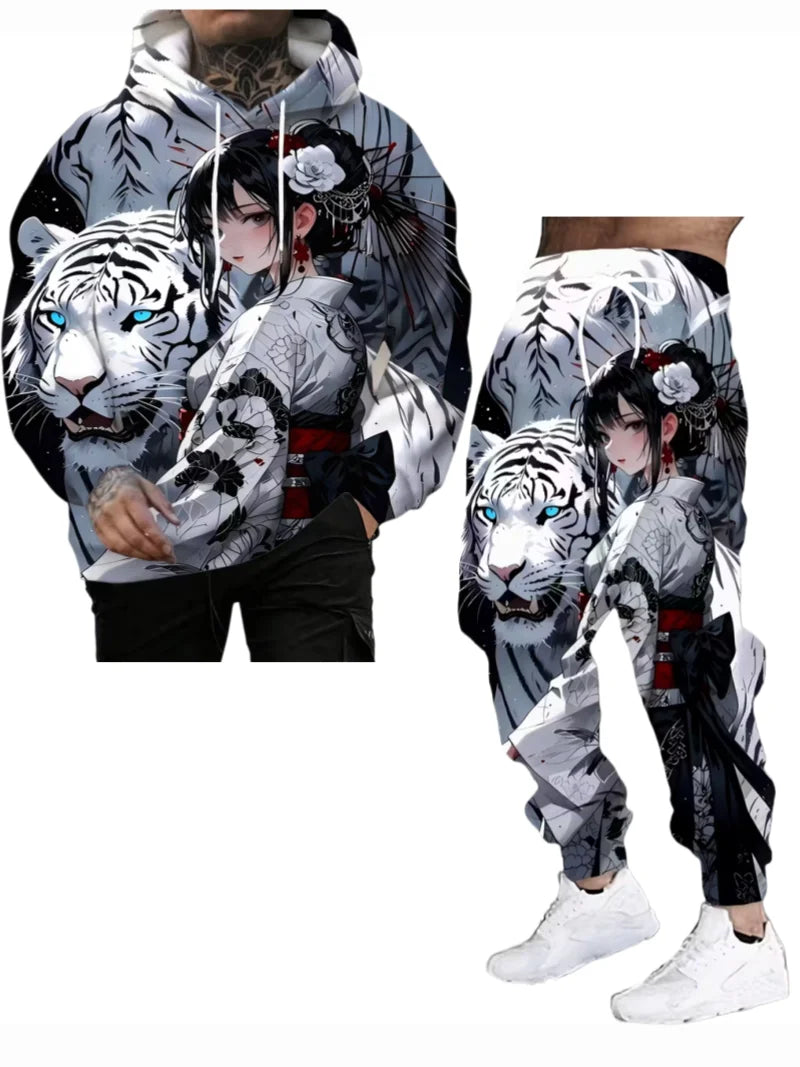 Japanese Anime 3d Print Hoodie 2pcs set Men Women Fashion Sexy Samurai Tracksuit Casual Autumn Clothes Y2k Hoodie jogging Set