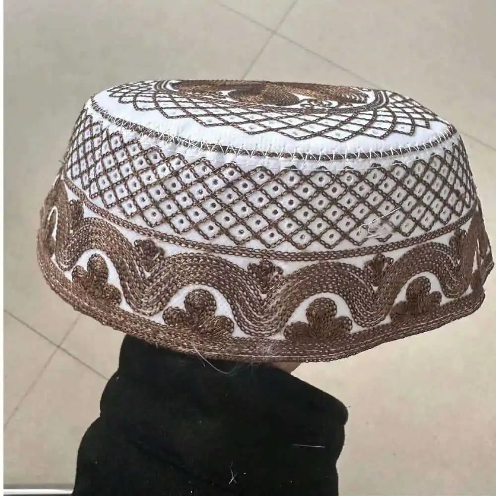 Muslim Men's Embroidered Round Crown Hat, Breathable Casual Daily Kufi, Islamic Versatile Fashion Headwear