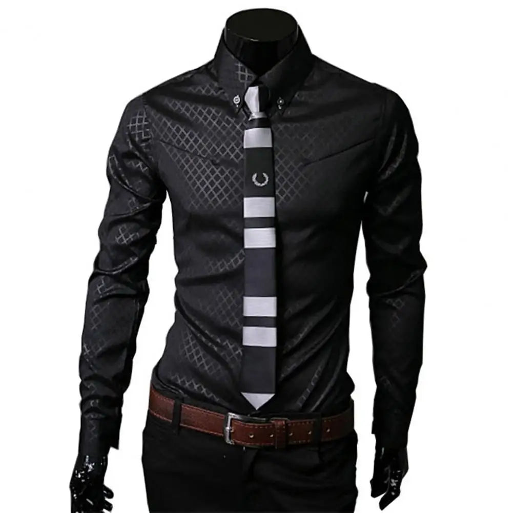 Men Shirt Grid Turn-down Collar Single-breasted Business Male Shirt Luxury Anti-iron Buttons Long Sleeve Men Shirt Autumn Top