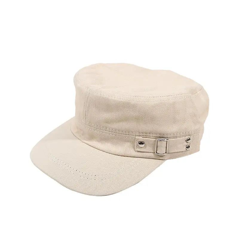 Men's Military Hat Spring/Summer Solid Color Cotton Flat Top Baseball Cap Side Button Duck Tongue Hat Sunscreen Sports Hat
