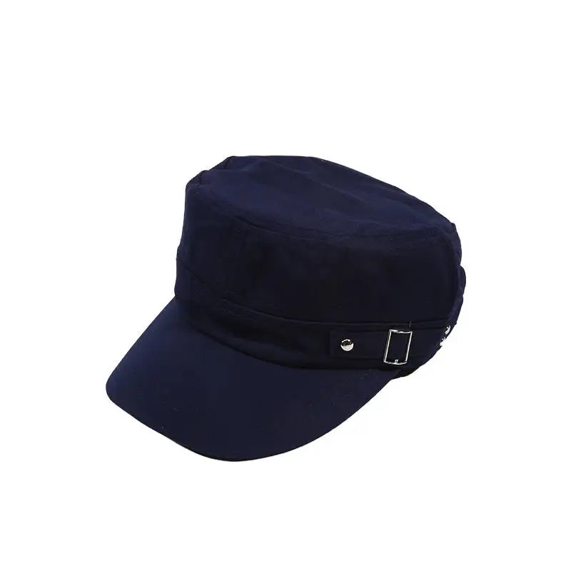 Men's Military Hat Spring/Summer Solid Color Cotton Flat Top Baseball Cap Side Button Duck Tongue Hat Sunscreen Sports Hat
