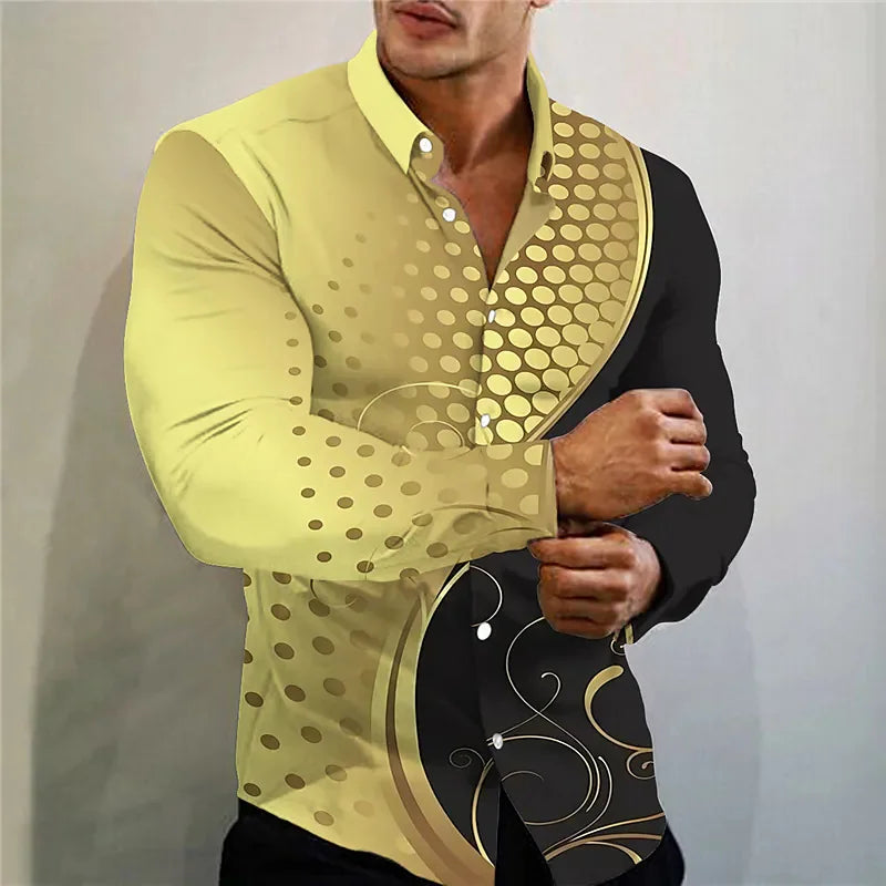 Men's Casual Graffiti 3D Printed Shirt Collar Simple Men's Long Sleeve Fashion Street Shirt Men's Loose Top