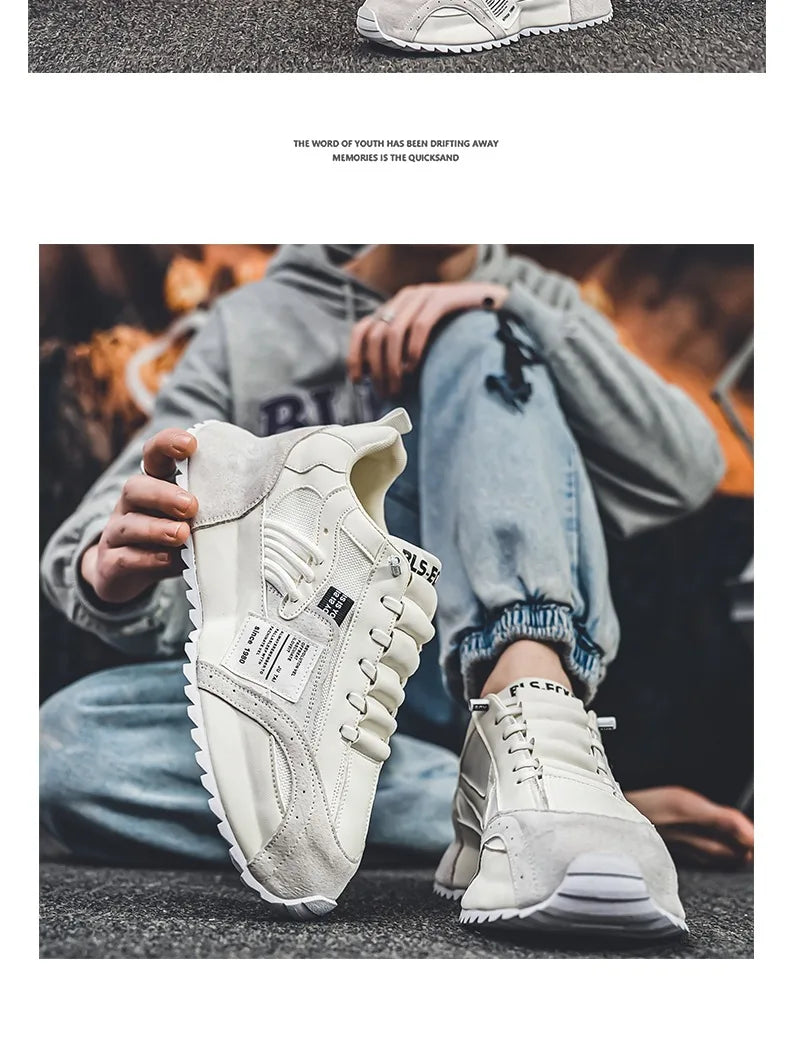 Men White Sneakers 2026 Spring Autumn Breathable Non Slip Running Shoes Lightweight Comfortable Fashion Cross Tied Casual Shoes