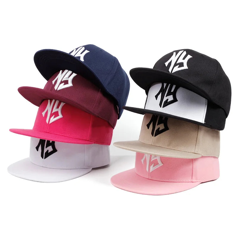 Men's and women's flat brimmed hatsStreet Embroidery Letter NYHip hop flat brimmed hat with adjustable styleFashionable