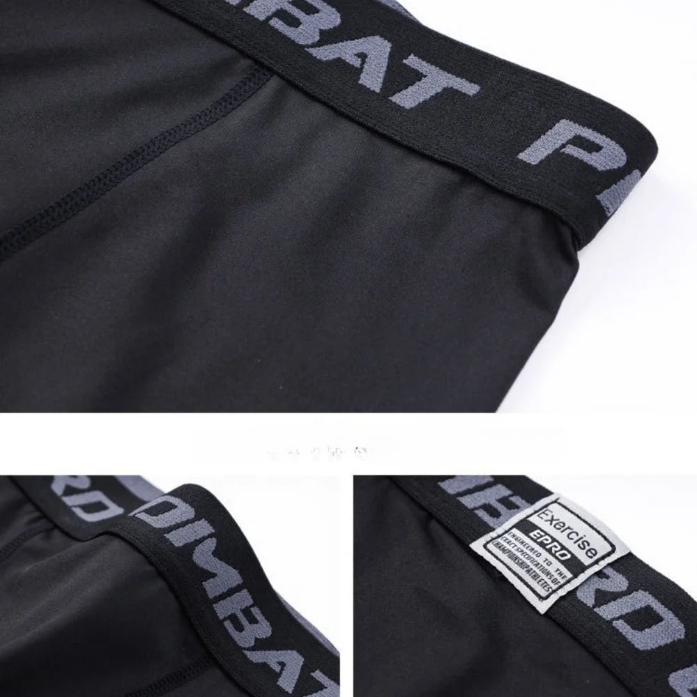 Mens Gym Shorts with Pockets Workout Compression Leggings for Men Polyester Boxer Briefs Running Basketball Athletic Tights