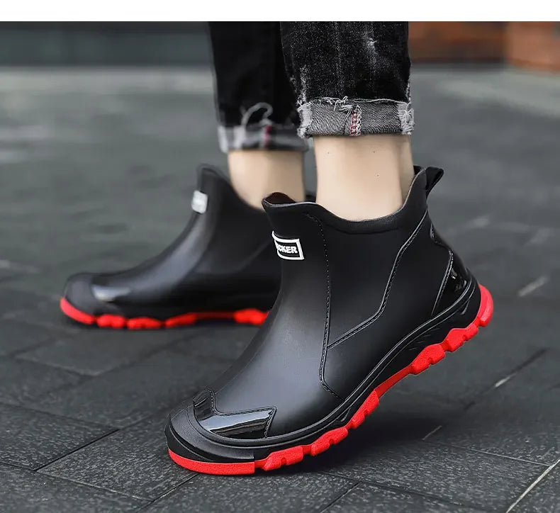Men's Rain Boots New Outdoor Casual Men's Ankle Hiking Fishing Water Shoes Waterproof Work Boots Anti Slip Men's Shoes