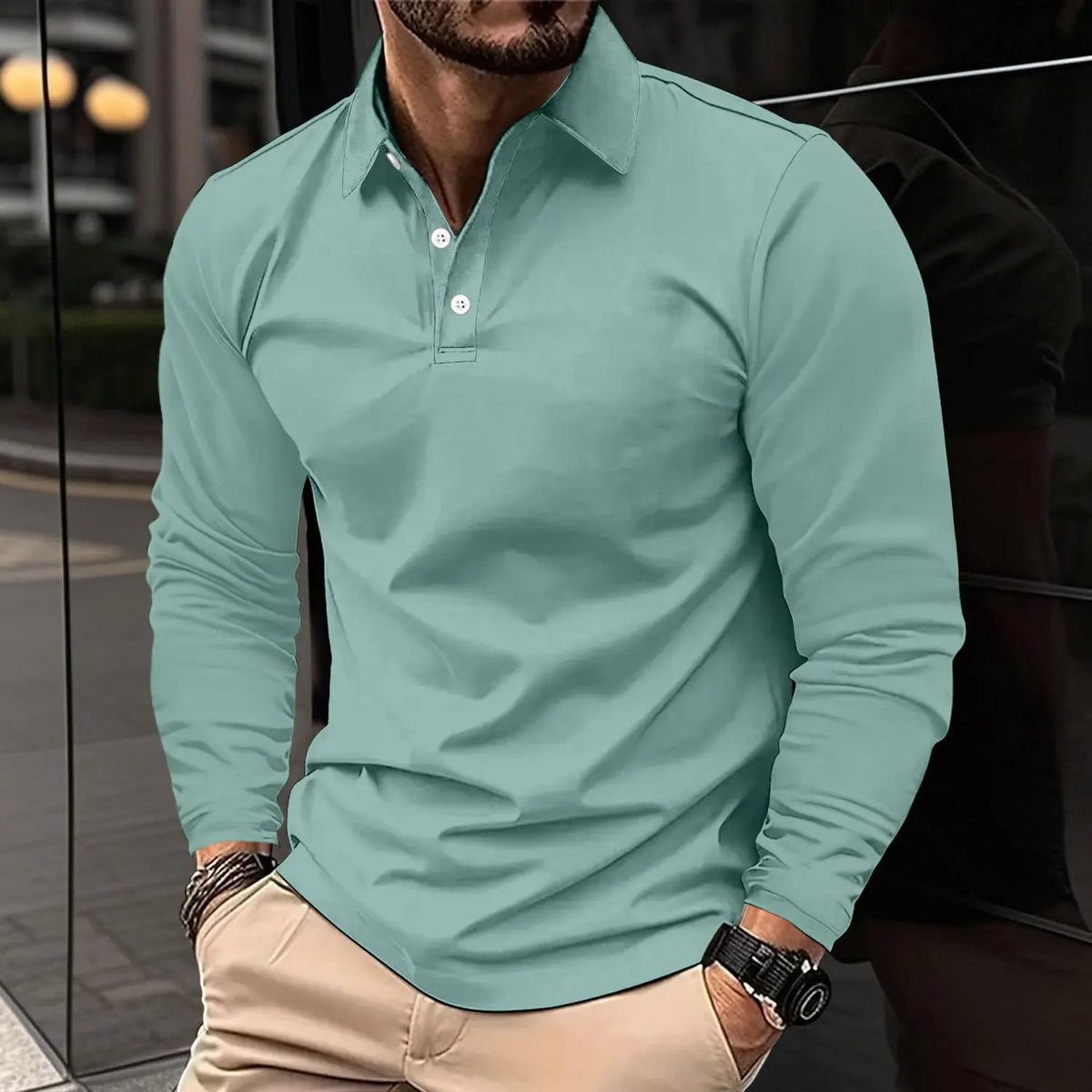 Men's Long Sleeve Polo Shirt Solid Color Loose Fit Casual Turn Down Collar Daily Business Tops For Spring Autumn