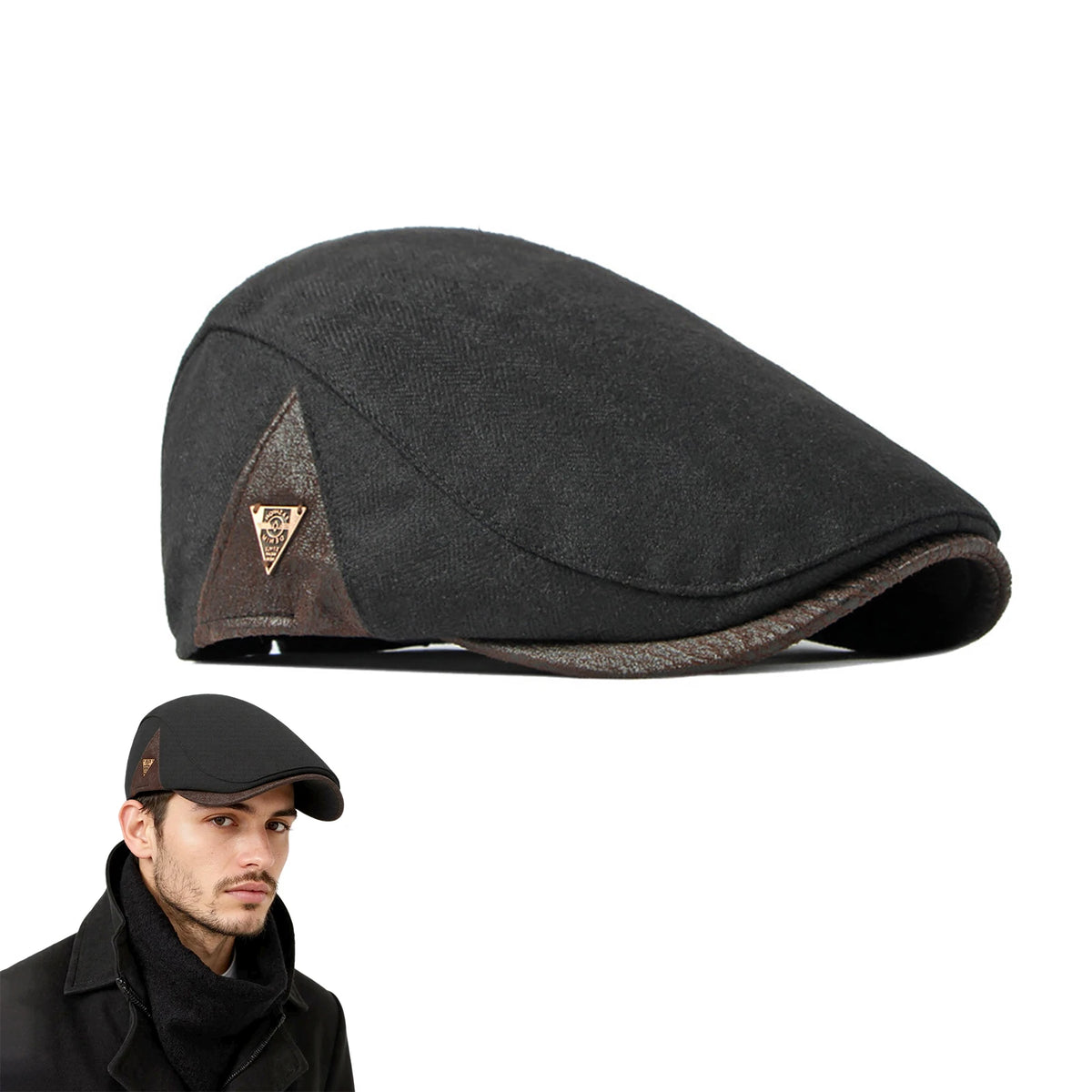 British Retro Beret Hat For Men Winter Thick Warm Woolen Newsboy Cap Fashion Outdoor Casual Cap