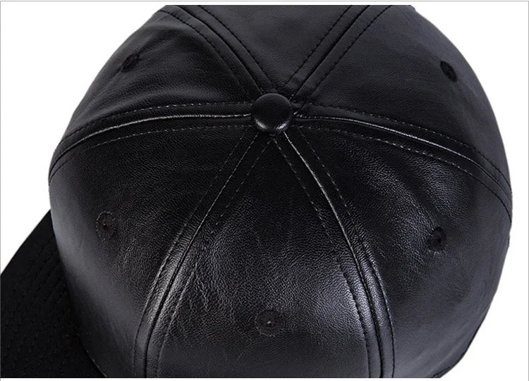 Hip hop hat men's street versatile Black Leather Flat brimmed hat