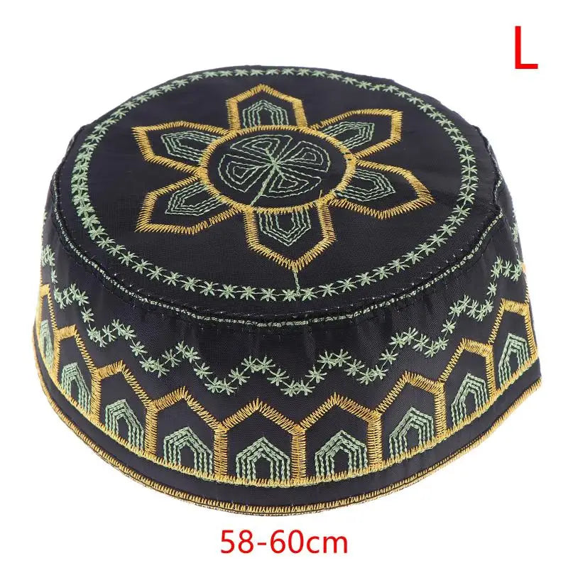 Cotton Polyester Muslim Men Prayer Hat Saudi Embroidery Cap Leisure Breathable Comfortable Fit for Mosque Events