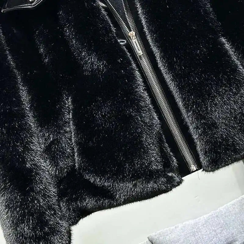 PFHQ Fashionable Patchwork Men's Parka Jacket Cotton Faux Mink Fur Thickened Autumn Winter 2024 Solid Color Warm Tops 21Z7717