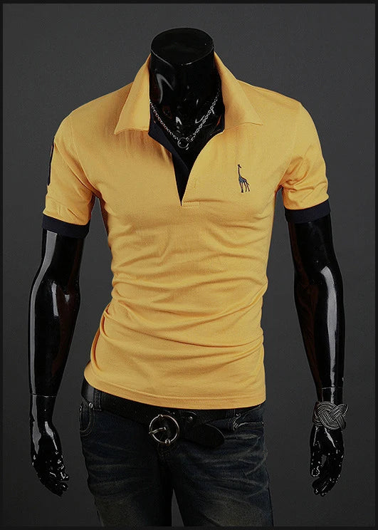 Man Polo Shirt Mens Casual Deer Embroidery Polos shirts Men Short Sleeve t shirt Solid polo men Hommes 2 PCS free shipping MY105