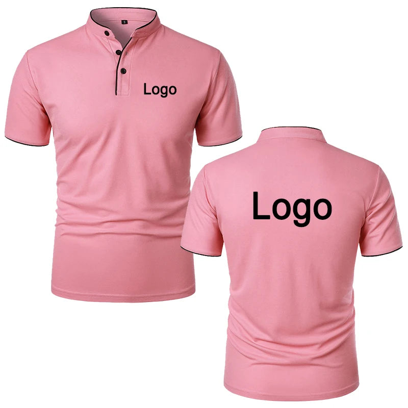 Customized Printed Polo Shirt Men Fashion Personality Collar Short Sleeve T-shirts Trendy Breathable Loose Basic Splice Top