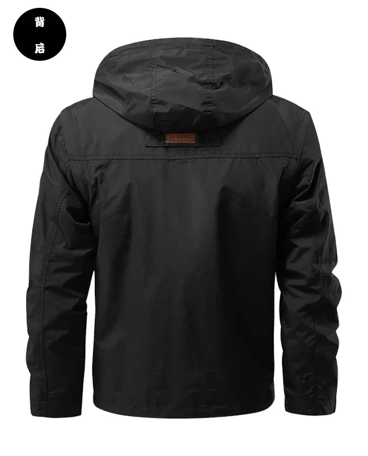 Men Outdoors Hooded Multiple Pockets Hiking Jackets New Spring Autumn Male Traveling Windproof Waterproof Jackets Quality Coats