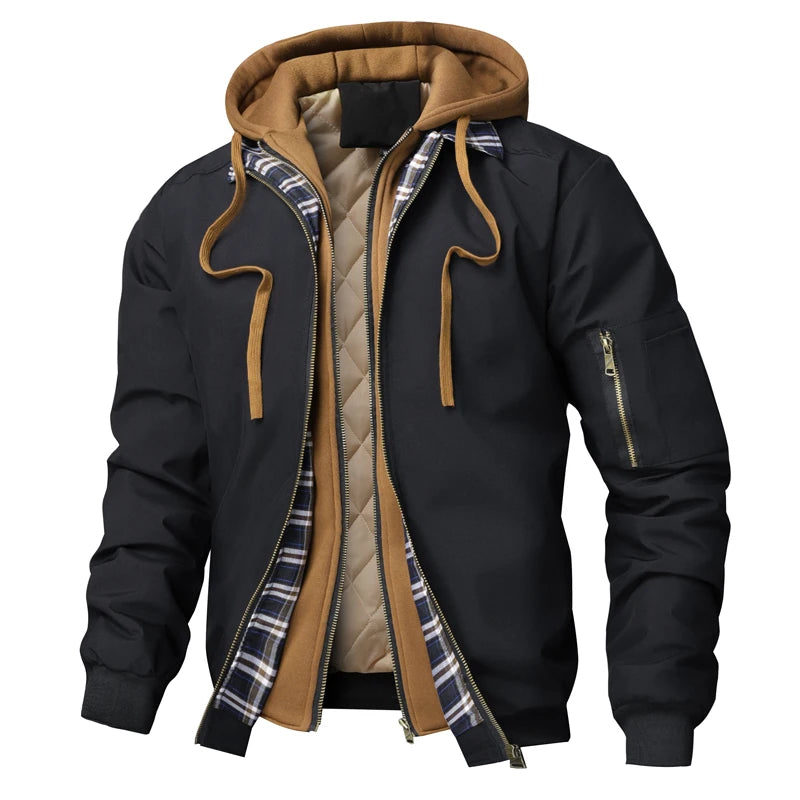 Autumn Winter Men's Warm Windbreaker Jacket Outdoor Man Thick Windbreaker Hiking Hooded Coats Men Thermal Sports Zipper Parkas J