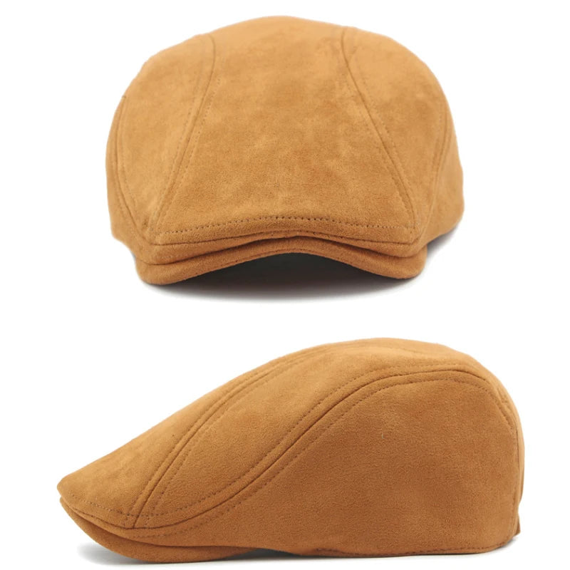 Suede Beret Hats for Men Women Autumn Winter Cap Solid Color Vintage Elegant
