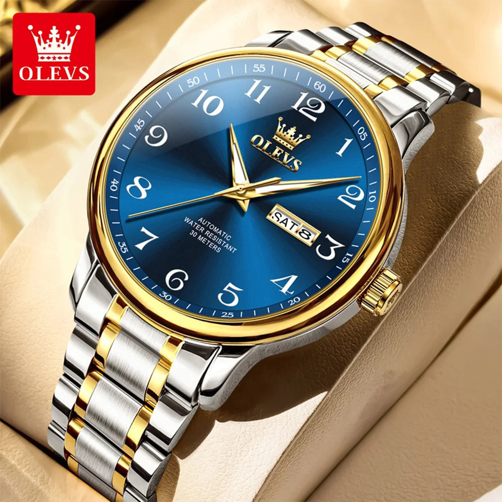 OLEVS 7072 Men Watches Original Business Automatic Mechanical Watches For Man Stainless Steel Waterproof Luminous Day Date Wrist