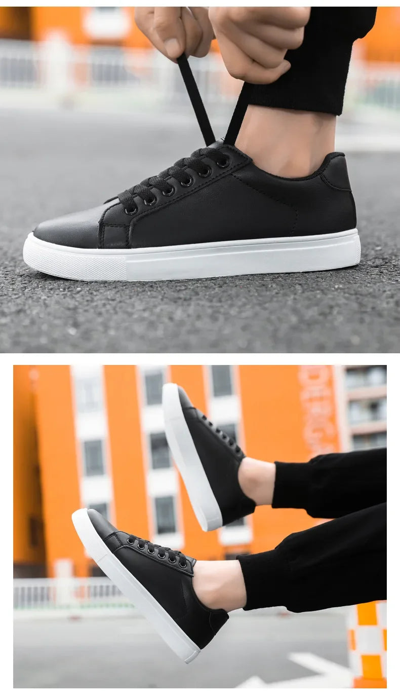 Sneakers Men Shoes 2026Leather Mens Casual Shoes Flat Male Footwear Fashion Black White Shoes Tenis Masculino Skateboard