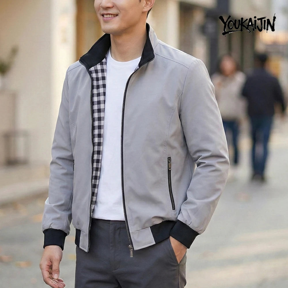 Korean Spring Autumn Casual Solid Fashion Slim Overcoat Stand Collar Jackets Men's Jacket S-6XL Top