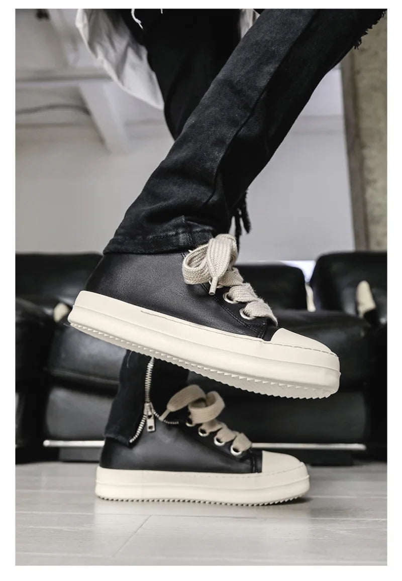 2025Men's Sneakers High Quality Leather Casual Shoes Fashion Couple Street Skate Shoes for Men Lace Up Walk Flats Zapatos Hombre