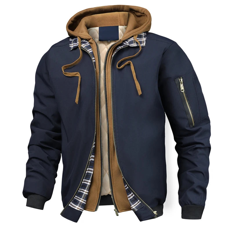 Autumn Winter Men's Warm Windbreaker Jacket Outdoor Man Thick Windbreaker Hiking Hooded Coats Men Thermal Sports Zipper Parkas J