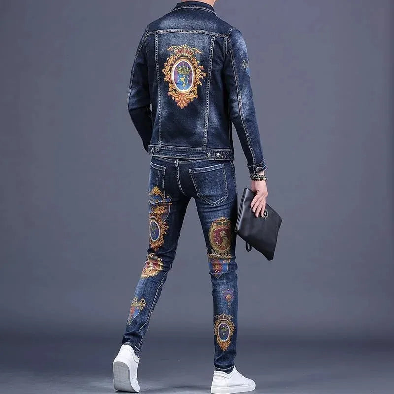 2025 Spring and Autumn New Men's Denim Suit Men's Fashion Brand Slim Fashion Pants Casual Jacket Men's Jacket