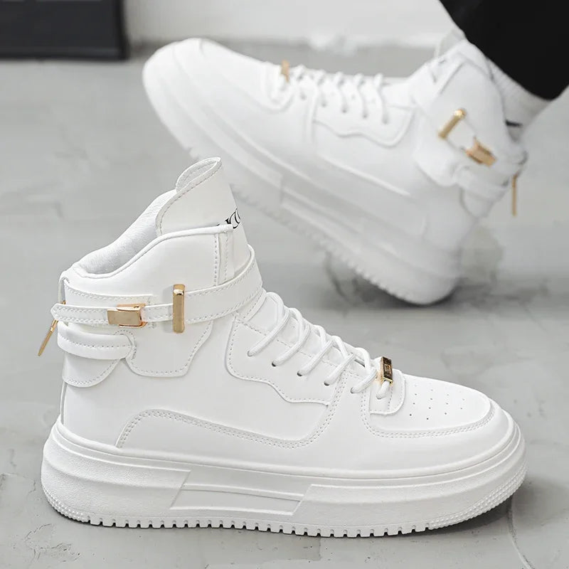 Men's High-top Sneakers Are Fashionable and Versatile.Thick-soled Casual Shoes Are Light, Trendy and Comfortable. White Sneakers