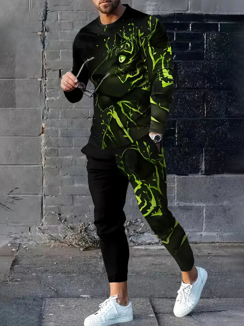 Wolf 3d Printed Tshirt +Pants Suit Male Autumn and Winter Casual tshirt Pullover Men Tracksuit Set Fashion Men's Clothing Suit