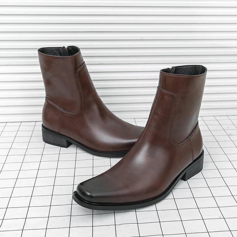 Men Boots Business Chelsea Boots Black Brown Side Zippers Men Casual Comfortable Fashionable Knight Shoes Zapatos Para Hombre