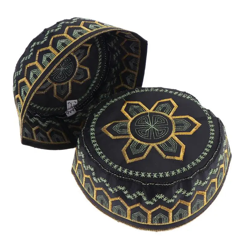 Cotton Polyester Muslim Men Prayer Hat Saudi Embroidery Cap Leisure Breathable Comfortable Fit for Mosque Events