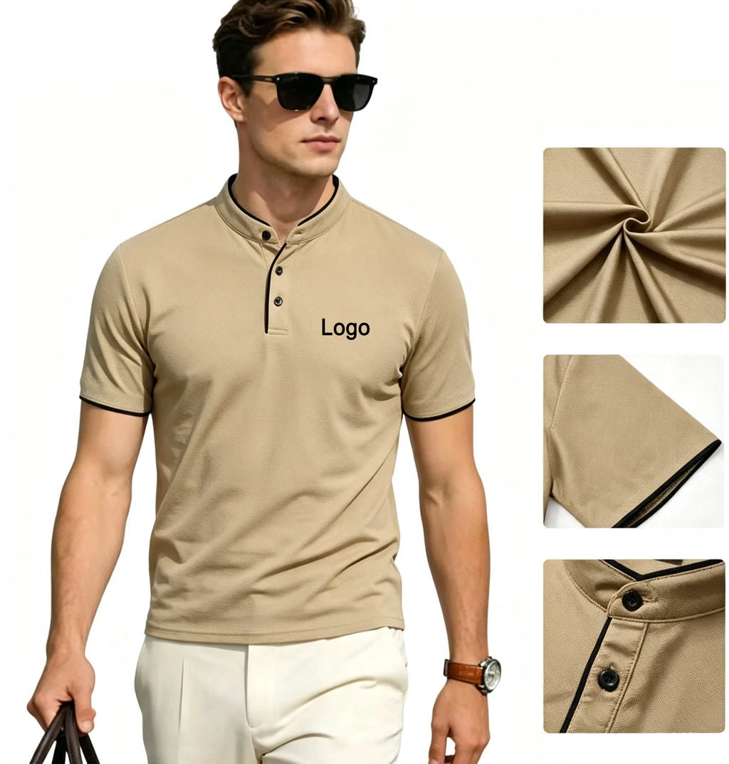 Customized Printed Polo Shirt Men Fashion Personality Collar Short Sleeve T-shirts Trendy Breathable Loose Basic Splice Top